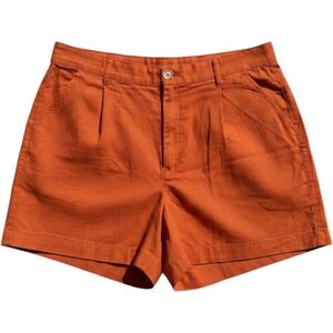 Linen Shorts High Waist Pleated Terracotta Orange Coastal Summer XXL
